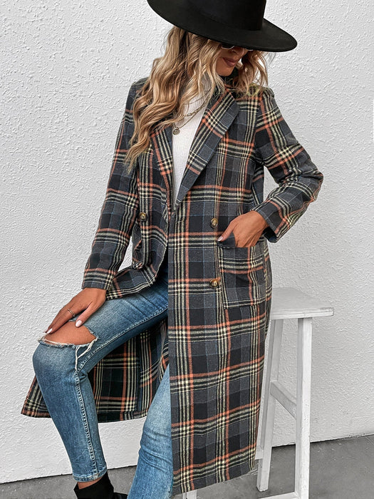 Fall Winter Casual Women Clothing Trendy Single Breasted Plaid Wool Coat