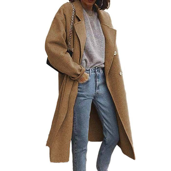 Women Clothing Double Breasted Woolen Coat Autumn Winter Coat Women