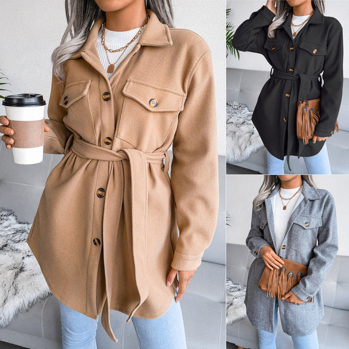 Autumn Winter Single Breasted Woolen Coat Outerwear Women Clothing