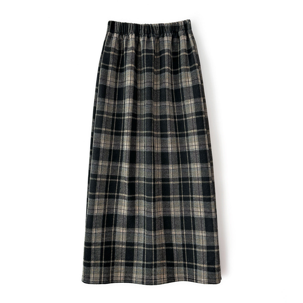 Retro Plaid Woolen Skirt Fleece Lined Women Winter Pear Shapes Cover Slim Long Straight Skirt