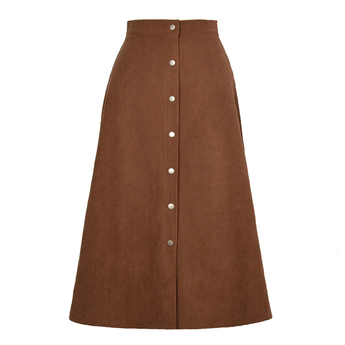 Women Clothing Boutique Corduroy Skirt Single Breasted High Waist Autumn Winter Maxi Women Skirt