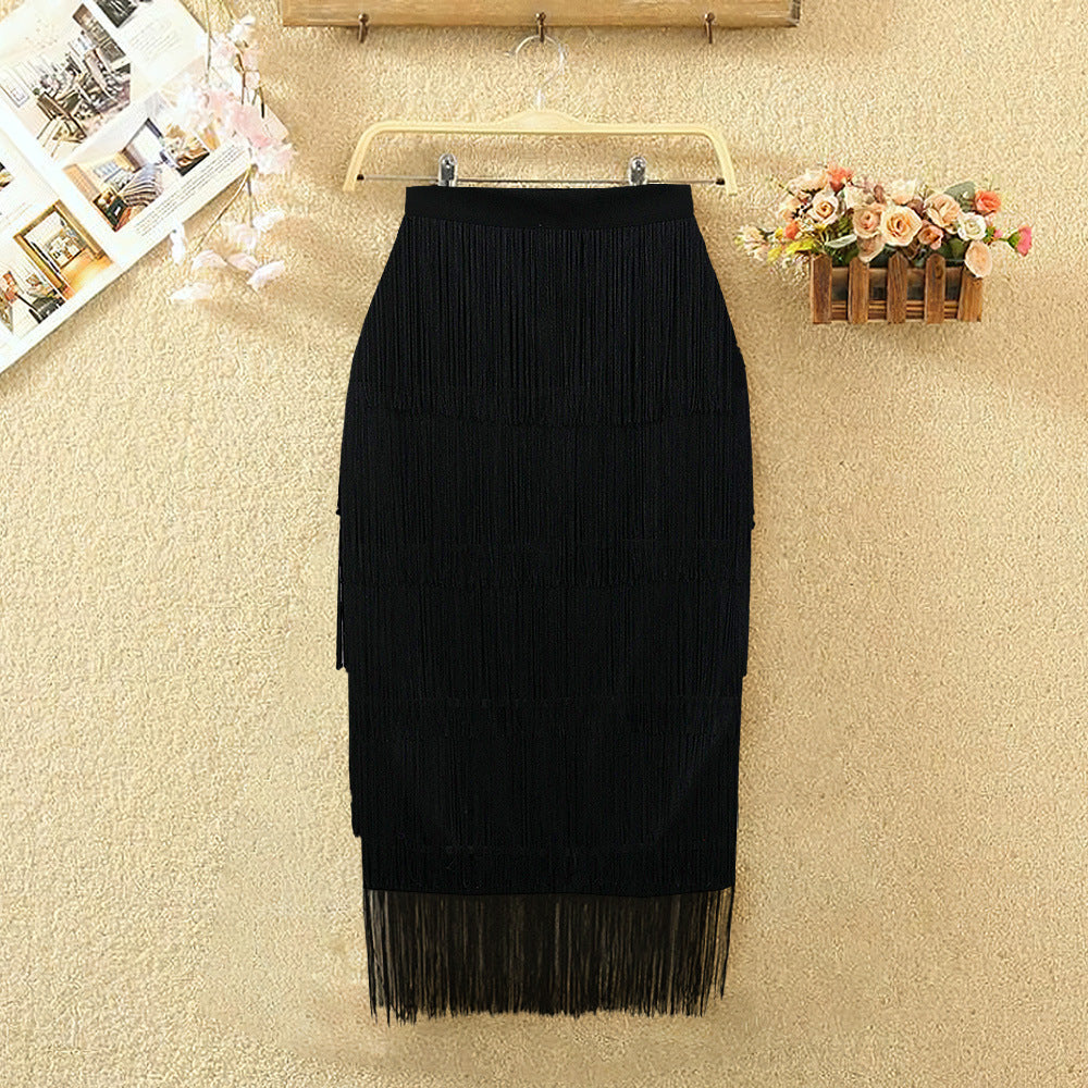 High Waist Stitching Tassels Slim-Fit Hip Skirt Party Pencil Skirt plus Size Women Skirt Skirt Plus Size