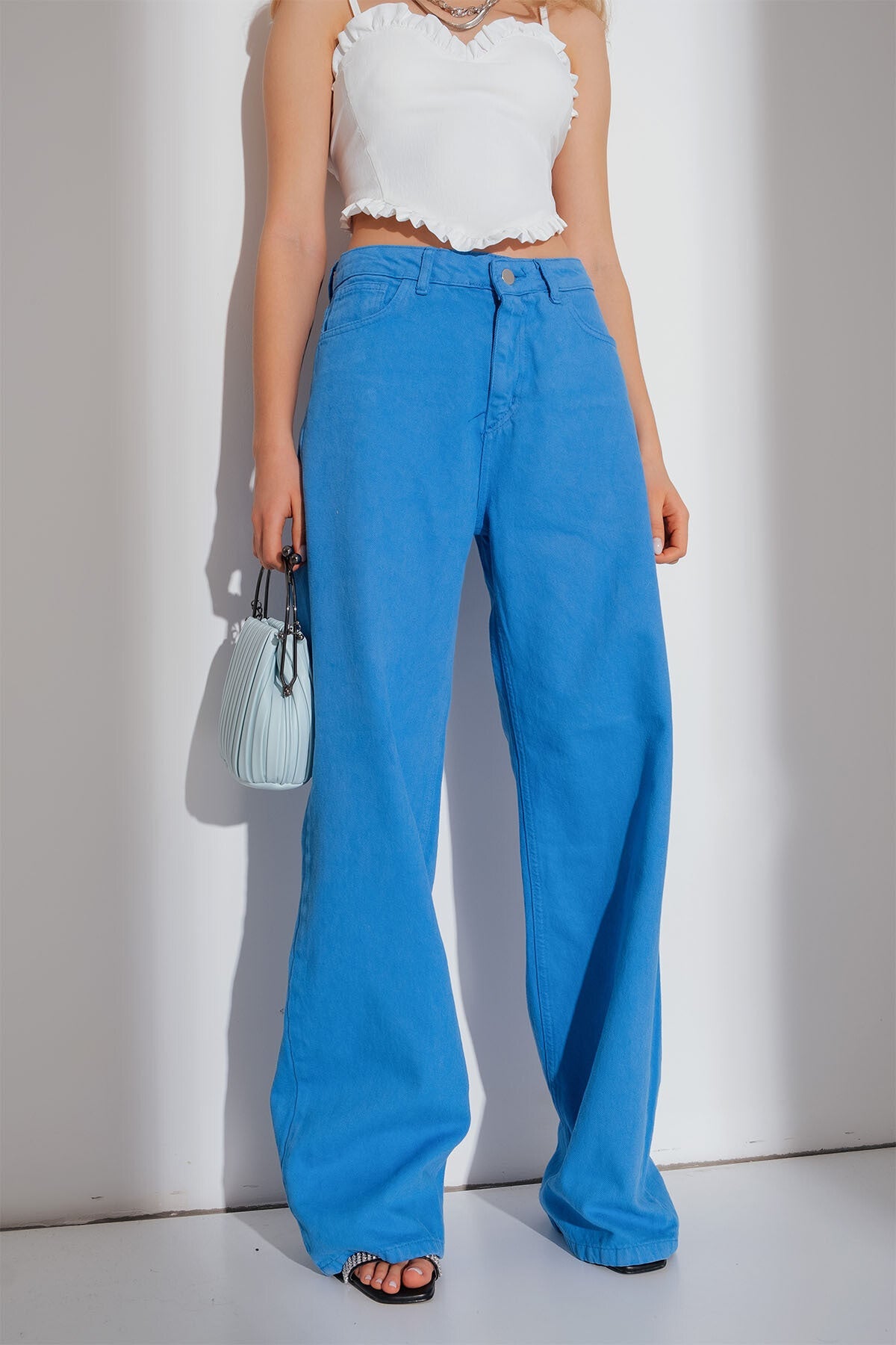 Women Multi Color Wide Leg Jeans Street Hipster Solid Color Loose Fitting Denim Trendy