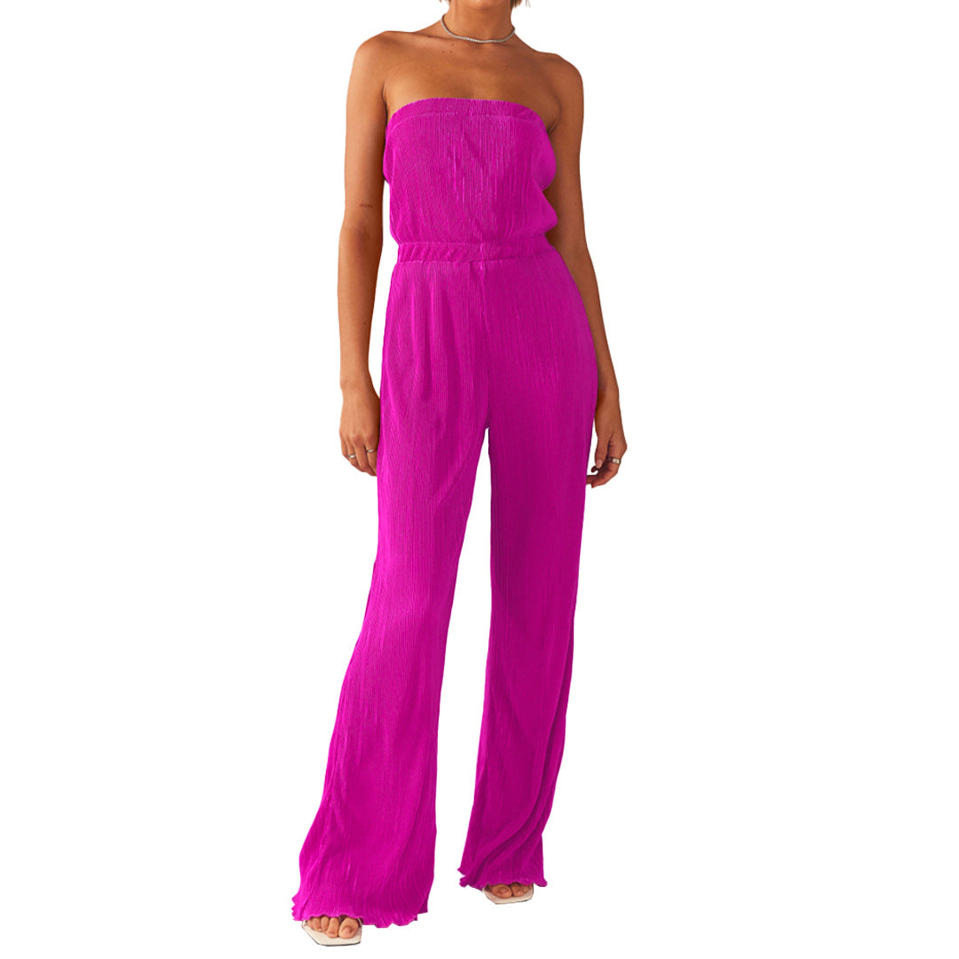 Women Sexy Comfortable Pleated Cloth Chest Wrapped Wide Leg Jumpsuit