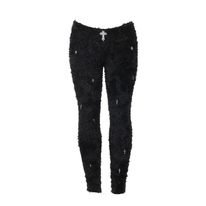 Autumn Winter Women Clothes Casual Pants Trendy Slim Cross Accessories Woolen Trousers Women