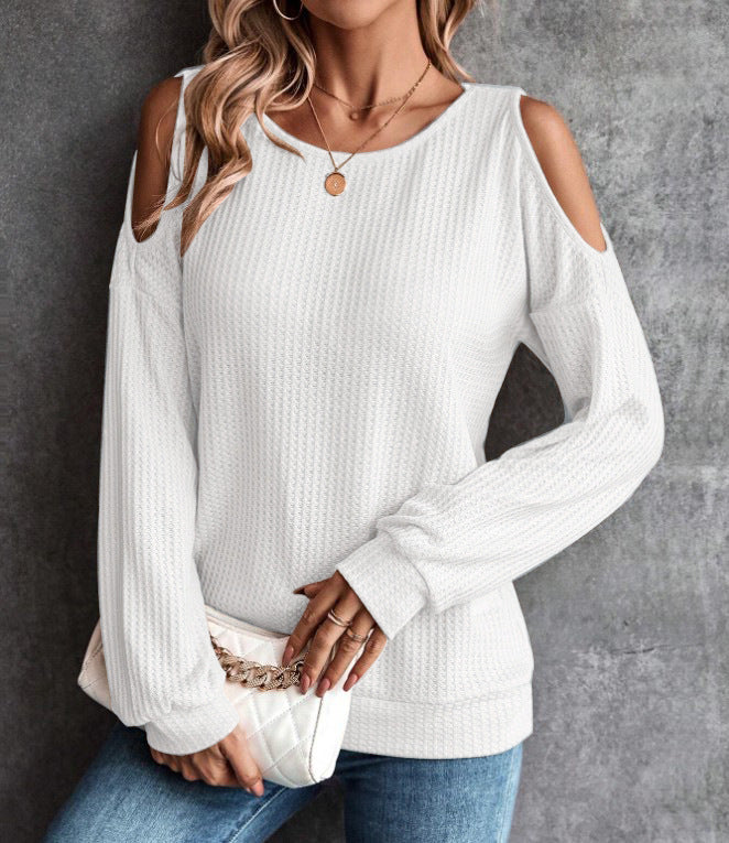 Autumn Winter Off The Shoulder Button Loose Long Sleeved T Shirt Top Women