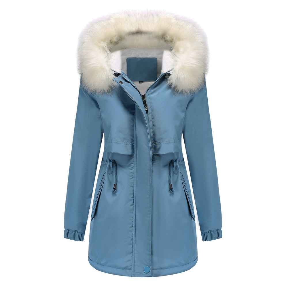 Women Winter Velvet Cotton Clothes Women Hooded Detachable Fur Collar Long Sleeve Parka