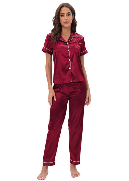 Satin Suit Two Piece Home Wear Pajamas Women