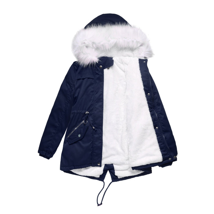 Parka Women Plus Size Mid-Length Fleece Lined Coat Women Warm with Fur Collar Loose Winter Coat Plus Size