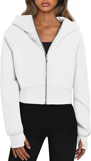 Women Clothing Hooded Zipper Short Casual Velvet Long Sleeve Sweatshirt