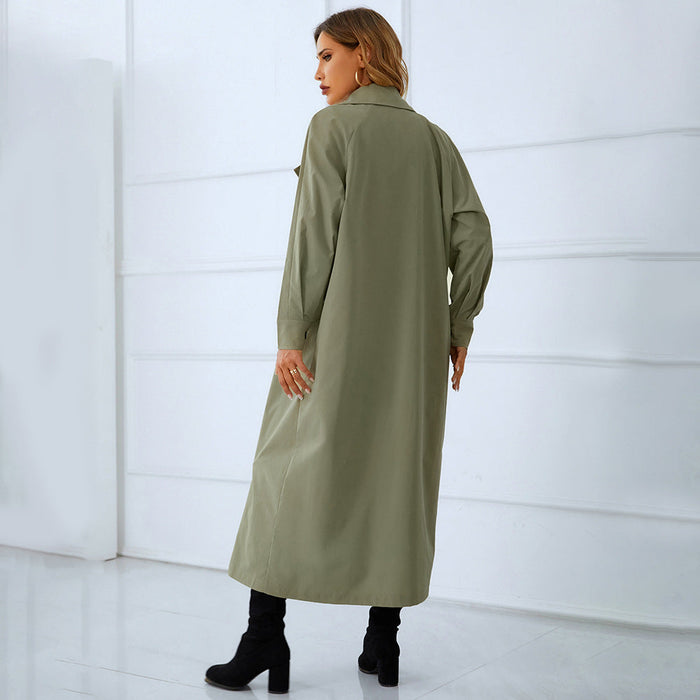 Autumn Winter Women Clothing British Elegant Graceful Double Breasted Slimming Mid Length Trench Coat