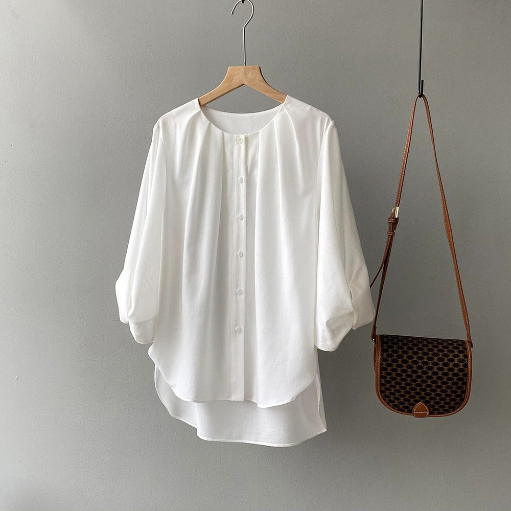 White Shirt Women Autumn Korean Simple Loose Design Lantern Sleeve Shirt