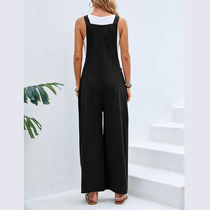 Women Clothing Popular Solid Color Casual Suspender Trousers