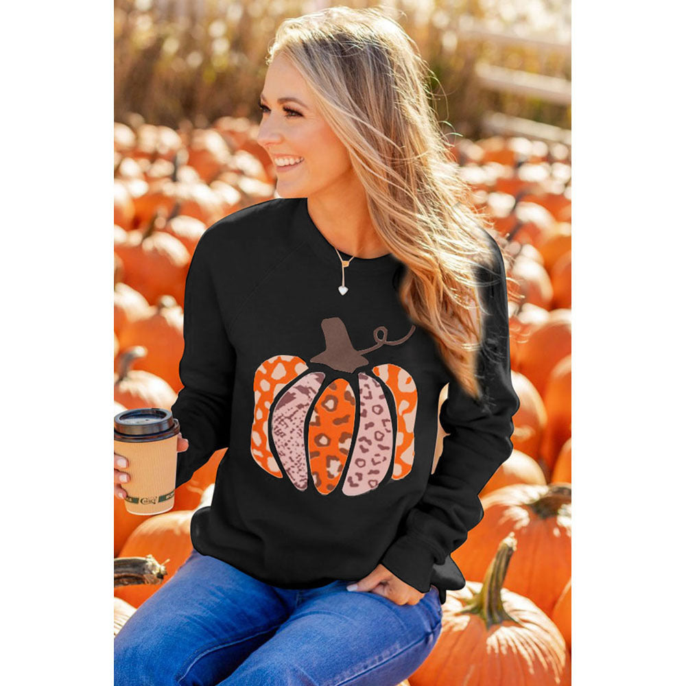 Halloween Pumpkin Printed Long Sleeved Top Female Casual Hoodless Sweater