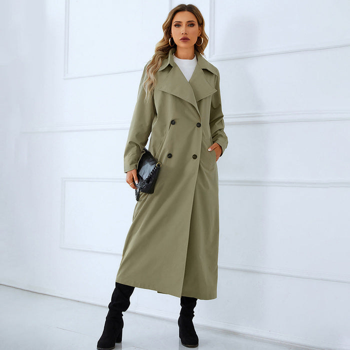 Autumn Winter Women Clothing British Elegant Graceful Double Breasted Slimming Mid Length Trench Coat