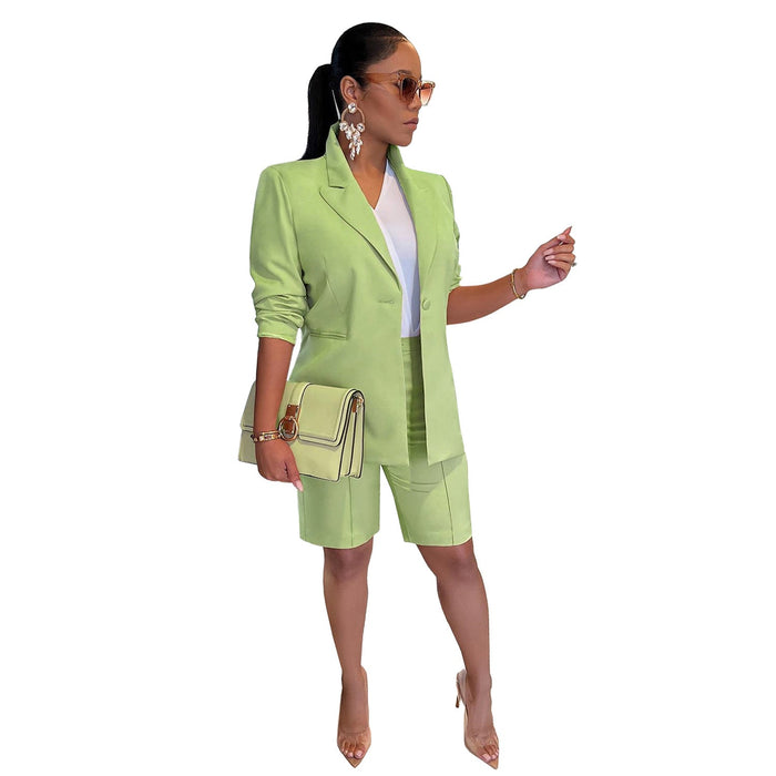 Women Clothing Blazer Shorts Two Piece Suit Spring Summer Casual Suit