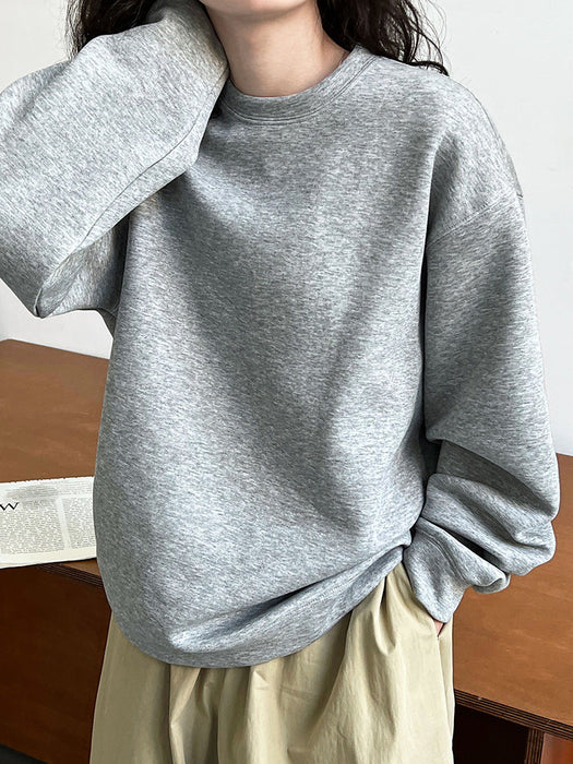 Minimalist Idle Solid Color round Neck Pullover G Air Cotton Double Sided Knitted Sweater for Women