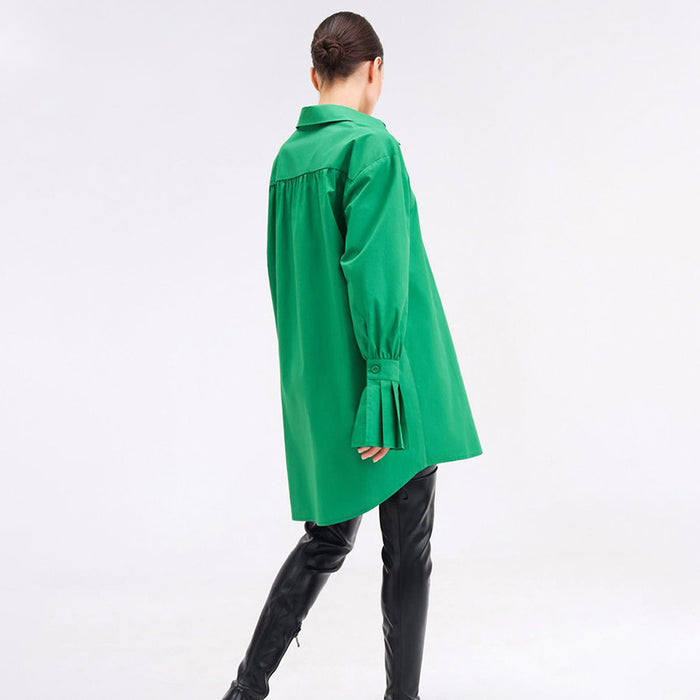 Autumn Clothing Retro Green Loose Long Sleeve Long Shirt Women Oversized Shirt