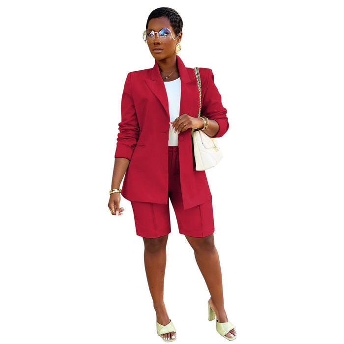 Women Clothing Suit Shorts Jacket Two-Piece Set Spring Summer Office