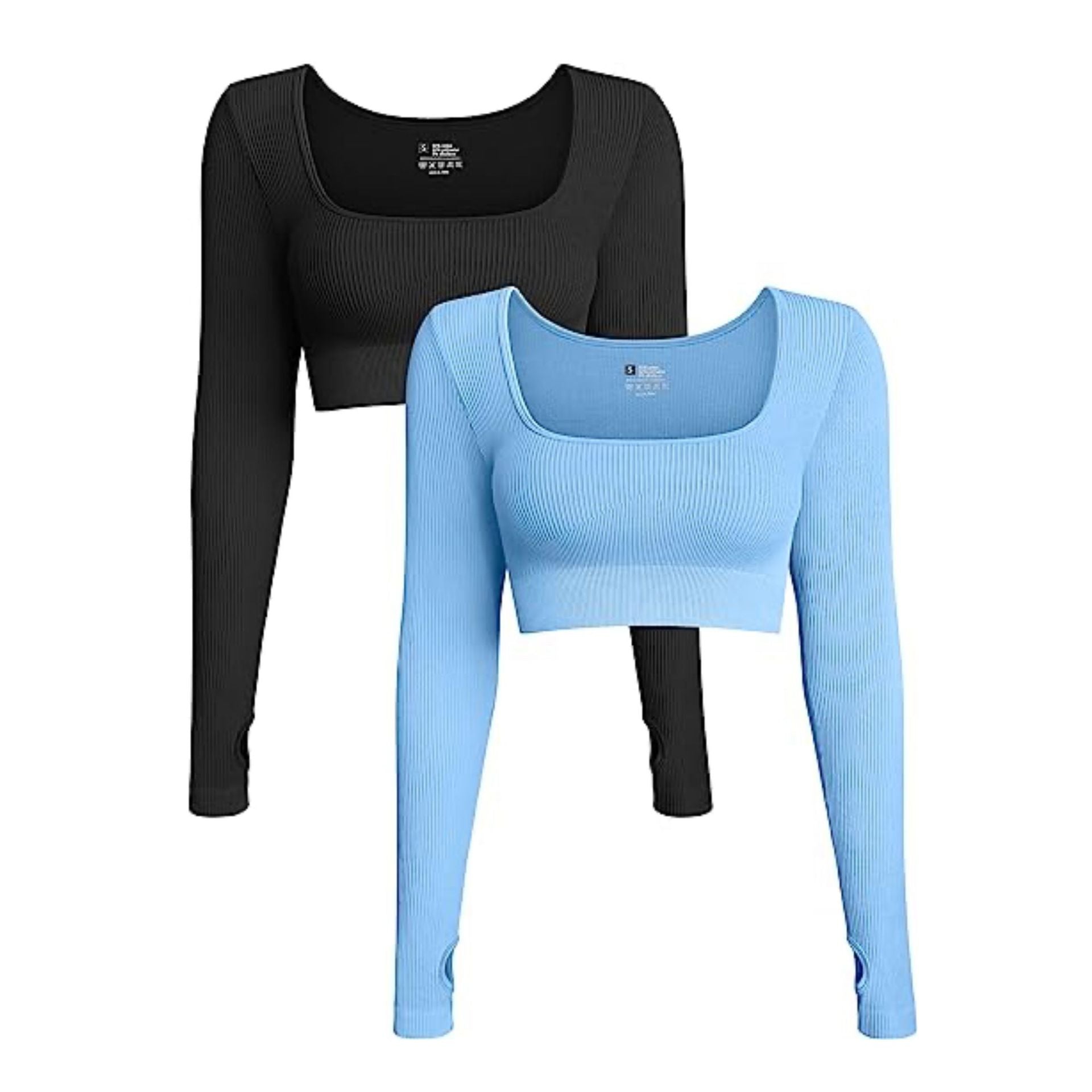 Short Tops Rib Workout Long Sleeve Casual Sports Tight Cropped Top Ladies