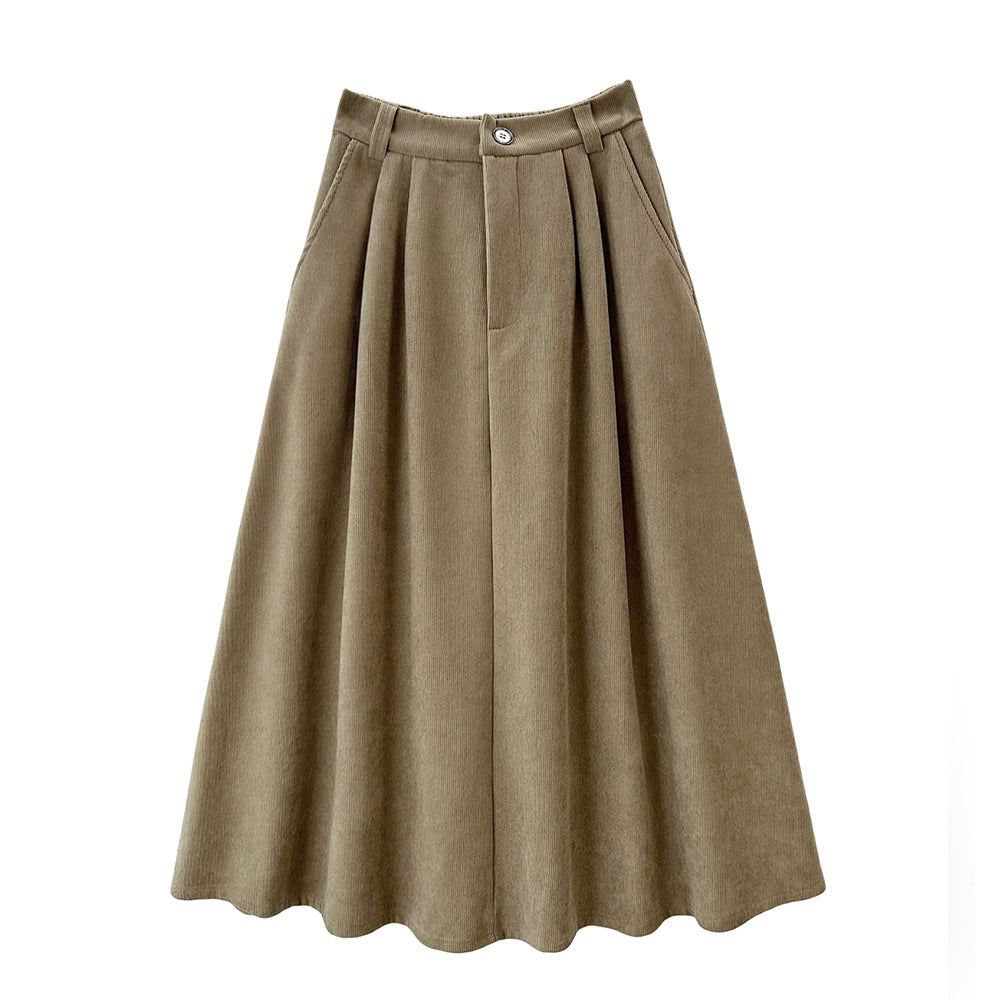 Thick Wide Corduroy Skirt Autumn Winter Umbrella Skirt Retro Hipster All Matching Casual Dress