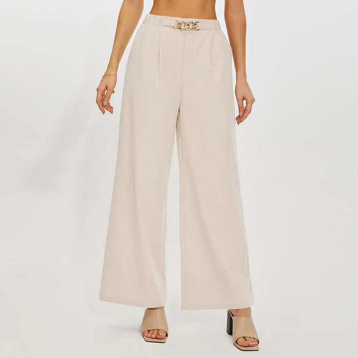 Loose Half Elastic Metal Decorative Solid Color Wide Leg Trousers for Women