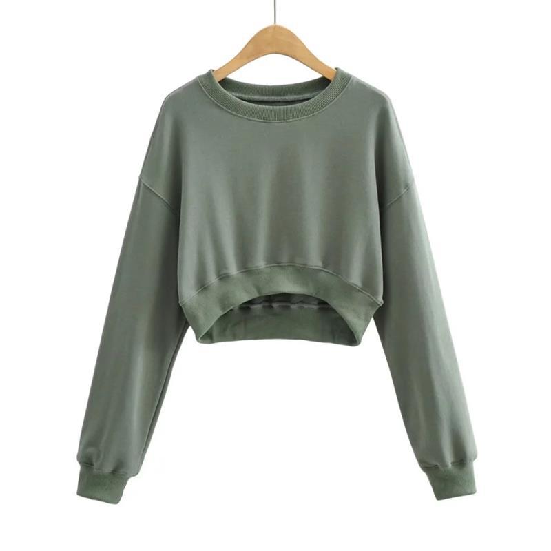 Autumn Profile Sweater Women Sweet Cool High Waist Cropped Sweatshirt Terry Pullover Crop Top Sweatshirt