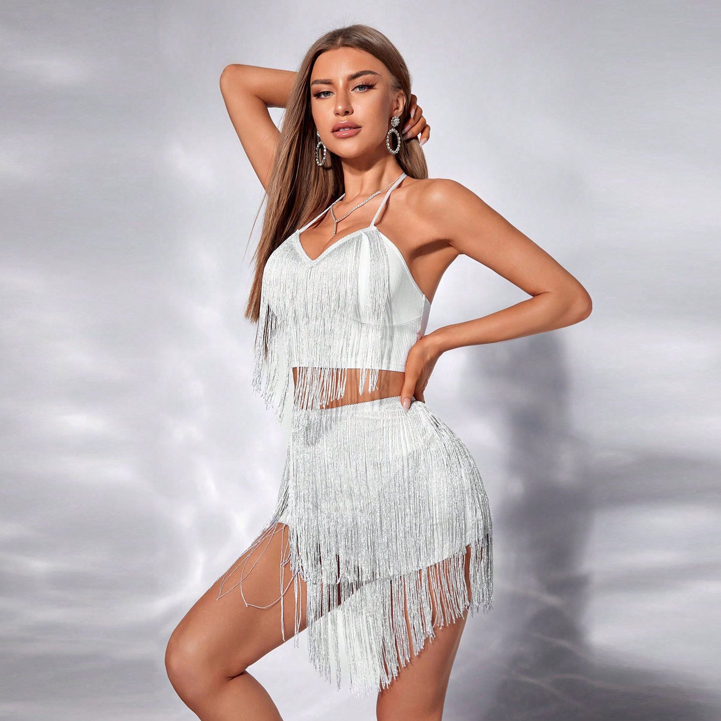 Middle East Halter Backless Tassel Sexy Sleeveless High Waist Tied Spaghetti Strap Skirt Outfit