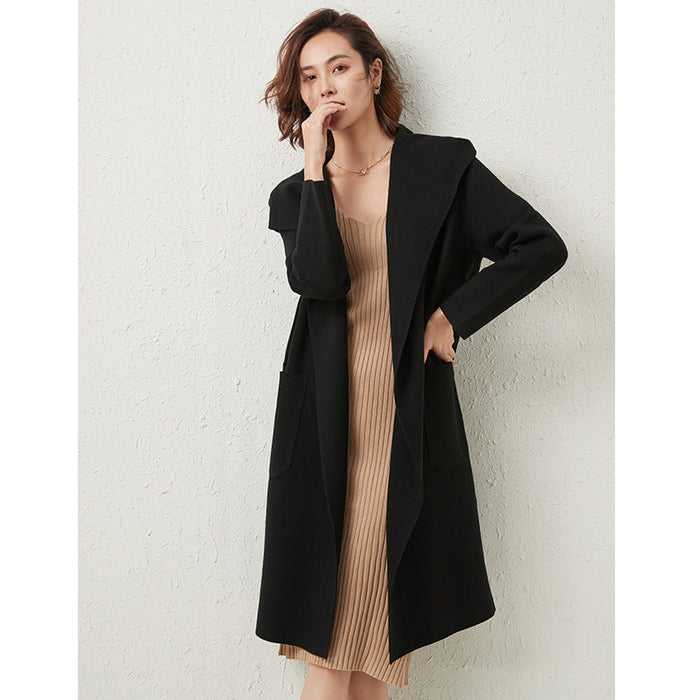 Hepburn Solid Color Woolen Coat Women Autumn Winter Mid Length Small Woolen Overcoat Thickened