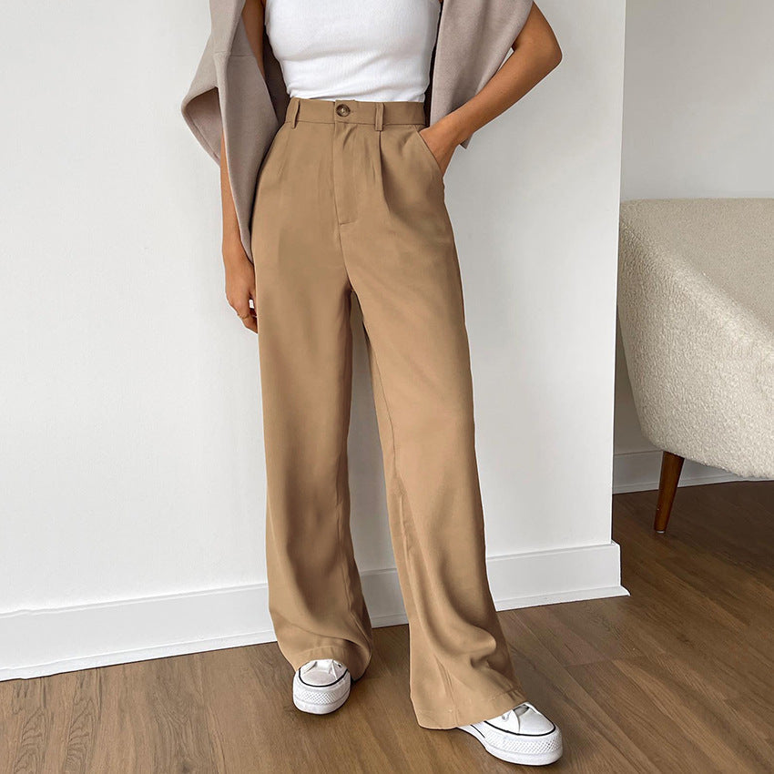 Autumn French Casual Women Clothing Office Cotton Work Pant Straight Leg Pants