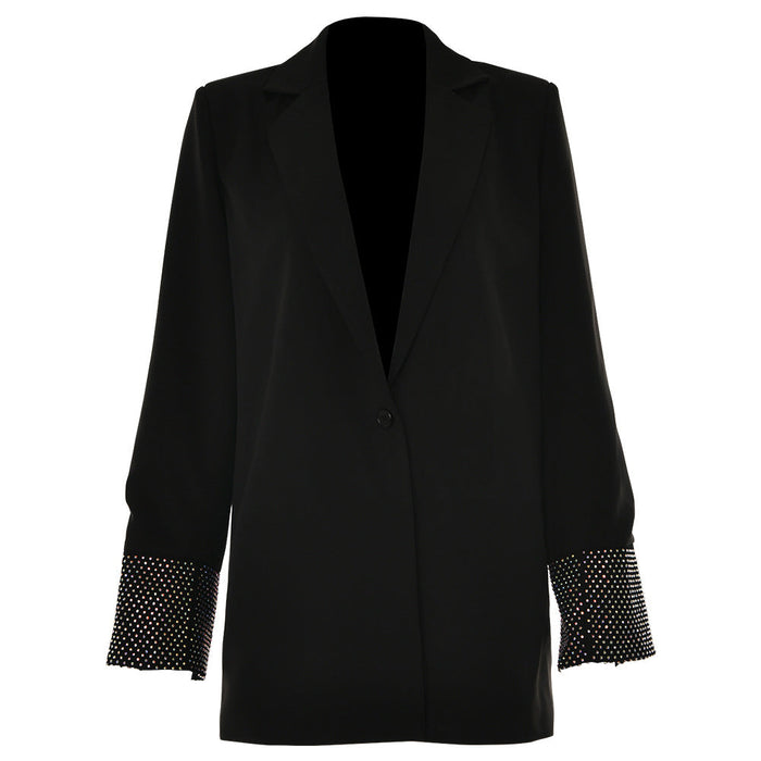 Spring Net Drill Women Casual Long Sleeve Collared Button Blazer