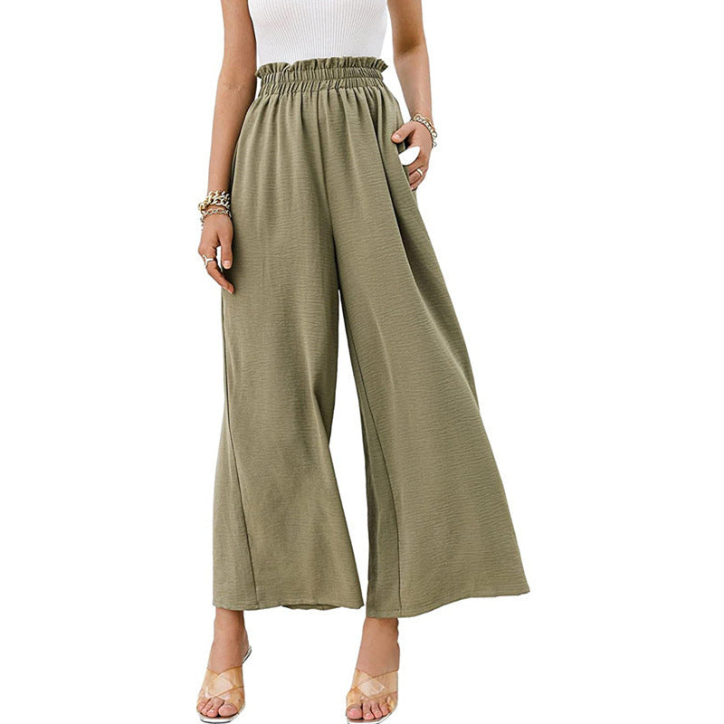 Spring Summer Cotton Linen Women Solid Color High Waist Loose Casual Wide Leg Pants