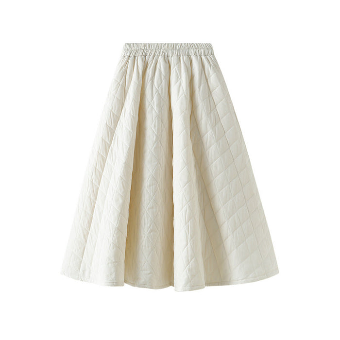 South Korea Dongdaemun Autumn Elastic Waist Rhombus Woven Quilted A Line Slimming Skirt Women