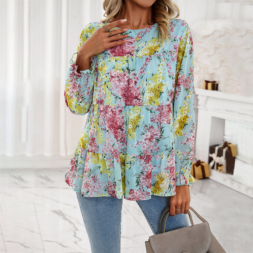 Women Clothing Autumn Winter Casual Printing Long Sleeve round Neck Top