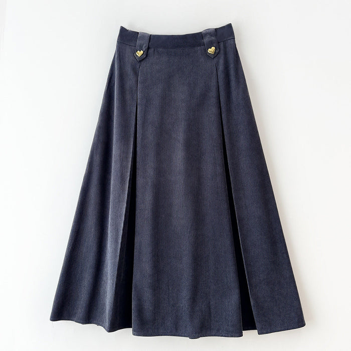 Corduroy Skirt for Women A line Large Hem Slim-Fit Slimming Umbrella Skirt Mid Length Small Retro Casual Skirt