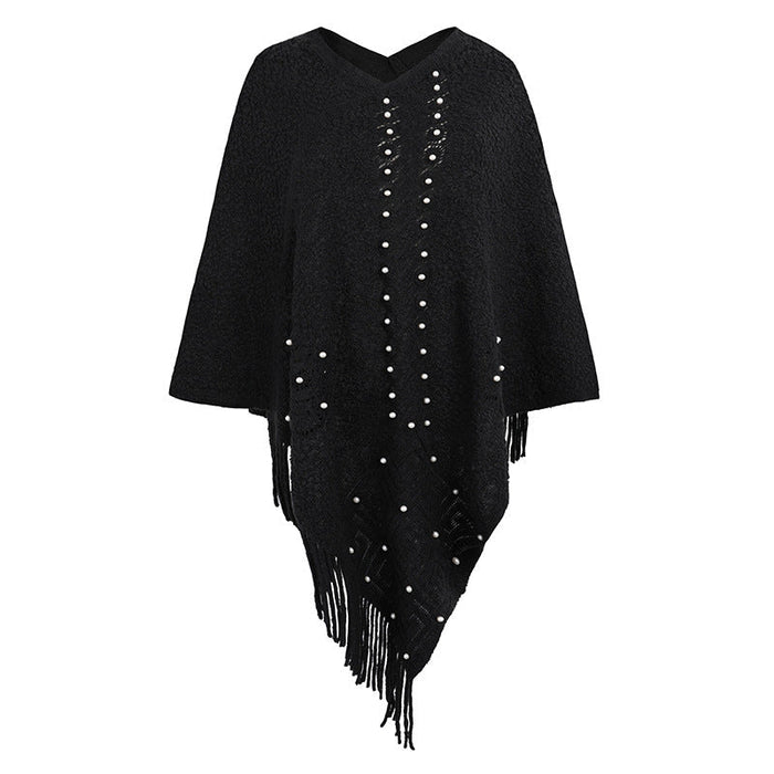 Autumn Winter Shawl Cape Knitwear Beaded Tassel Sweater Women