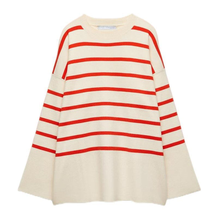 Women Casual Loose Red Striped Sweater Sweater Women