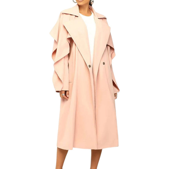 Autumn Winter Women  Clothing Fashionable Polo Collar Solid Color Mid Length Trench Coat