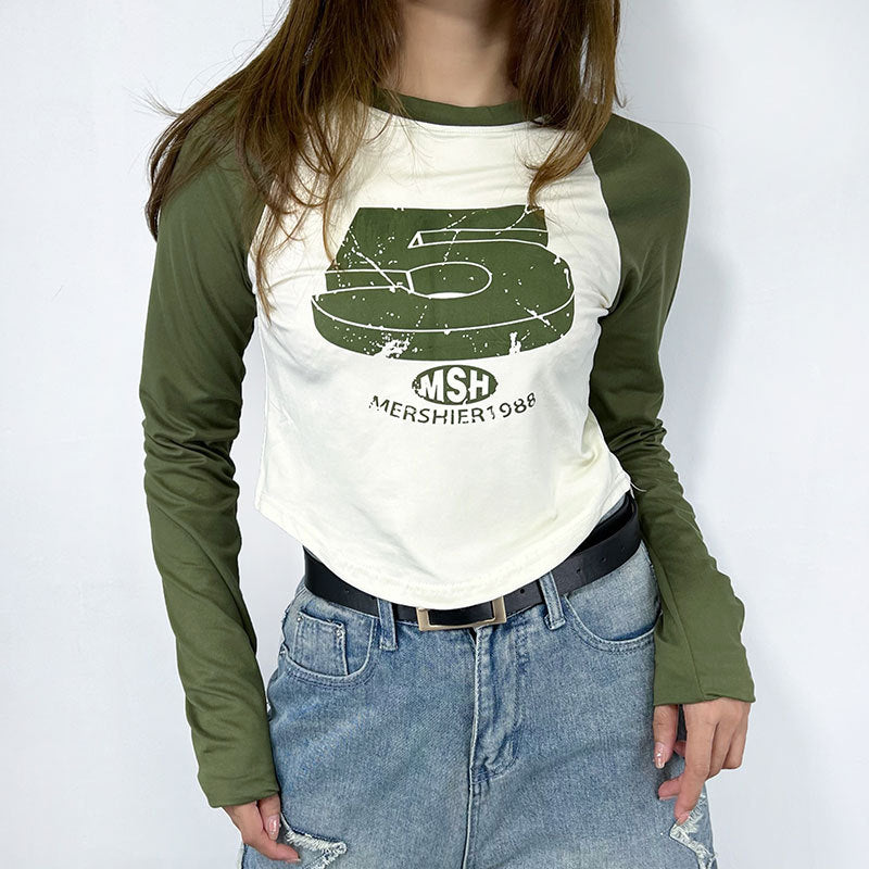 Retro Printing Cropped T shirt Women Autumn Sweet Sexy Multicolor Hoodie
