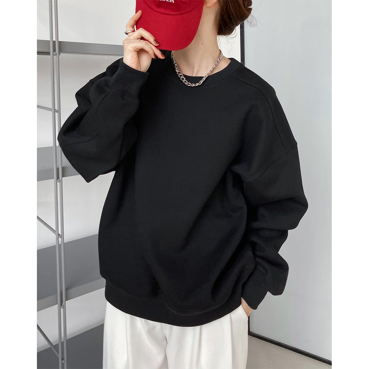 Autumn Wine Red Loose Female Korean Loose Bf Long Sleeve Pullover Top Sweatshirt