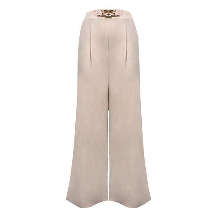 Loose Half Elastic Metal Decorative Solid Color Wide Leg Trousers for Women