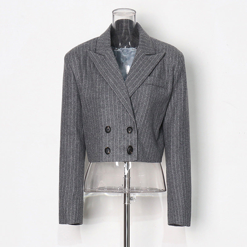 Classic Striped Coat Winter Sneaky Design Loose Design Short Blazers