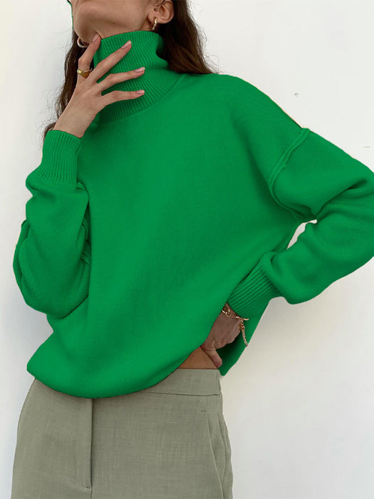 Women Long Sleeved Turtleneck Sweater Casual Solid Color High Grade Slimming Autumn Winter Sweater