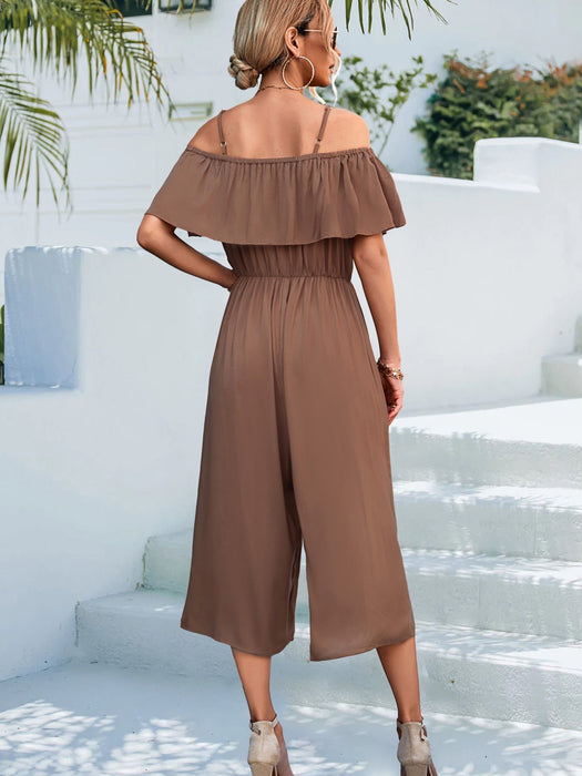 Spring Summer Popular Solid Color off Shoulder Loose Casual Sling Jumpsuit