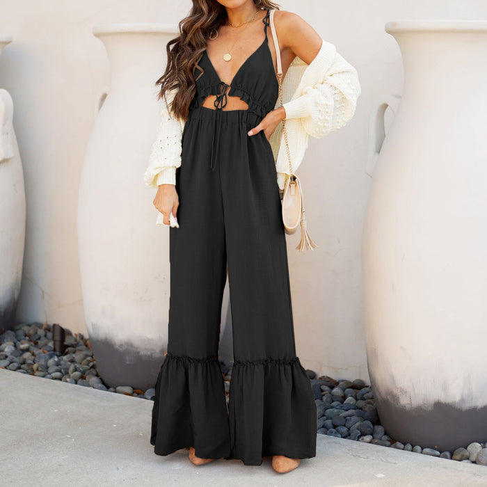 Summer Solid Color Sexy Jumpsuit Strap Horn Jumpsuit for Women