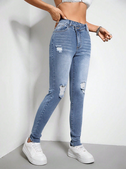 Women Clothing Stretch Ripped Slim Fit Skinny Jeans