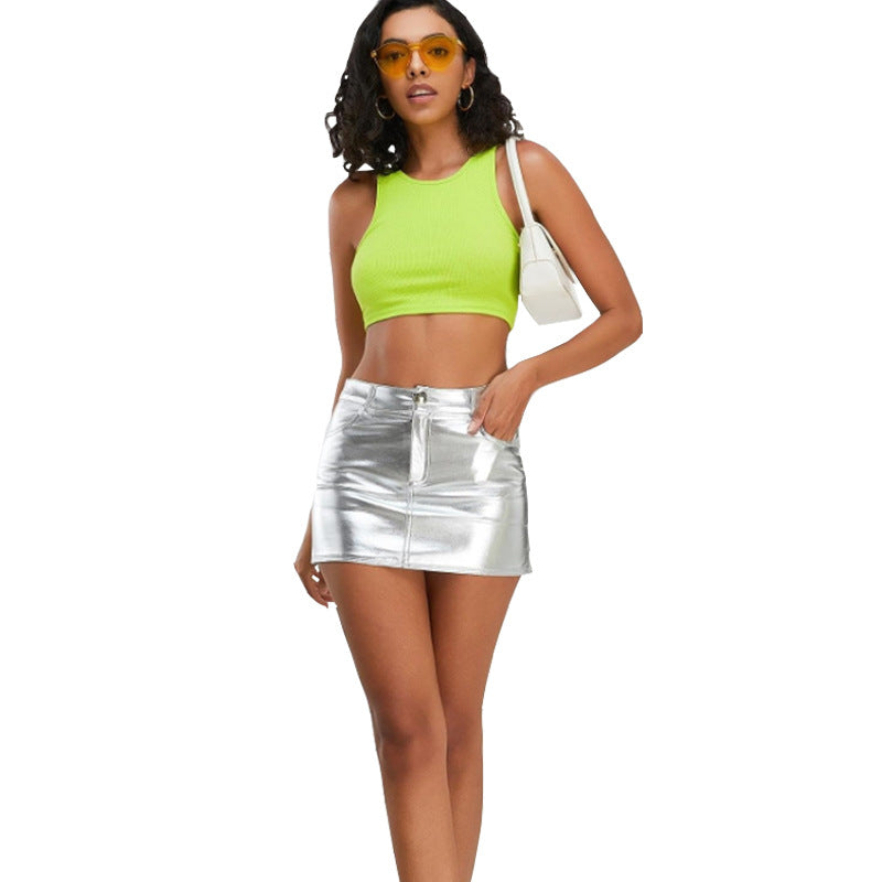 Metallic Coated Fabric Sexy Low Waist Short Skirt Summer Tight Sexy Shorts Women Clothing