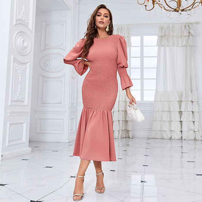 Fashionable Elegant Fishtail Dress Slim Fit Pleating Sheath A Line Long Dress Elegant Dress Women