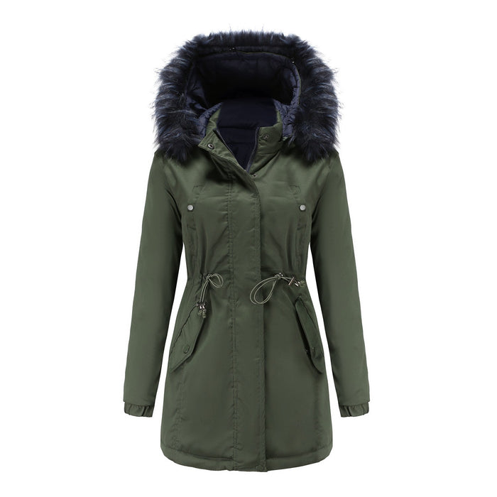 Women Cotton Padded Coat Double Sided Wear Detachable Fur Collar Detachable Hat Quilted Parka Women