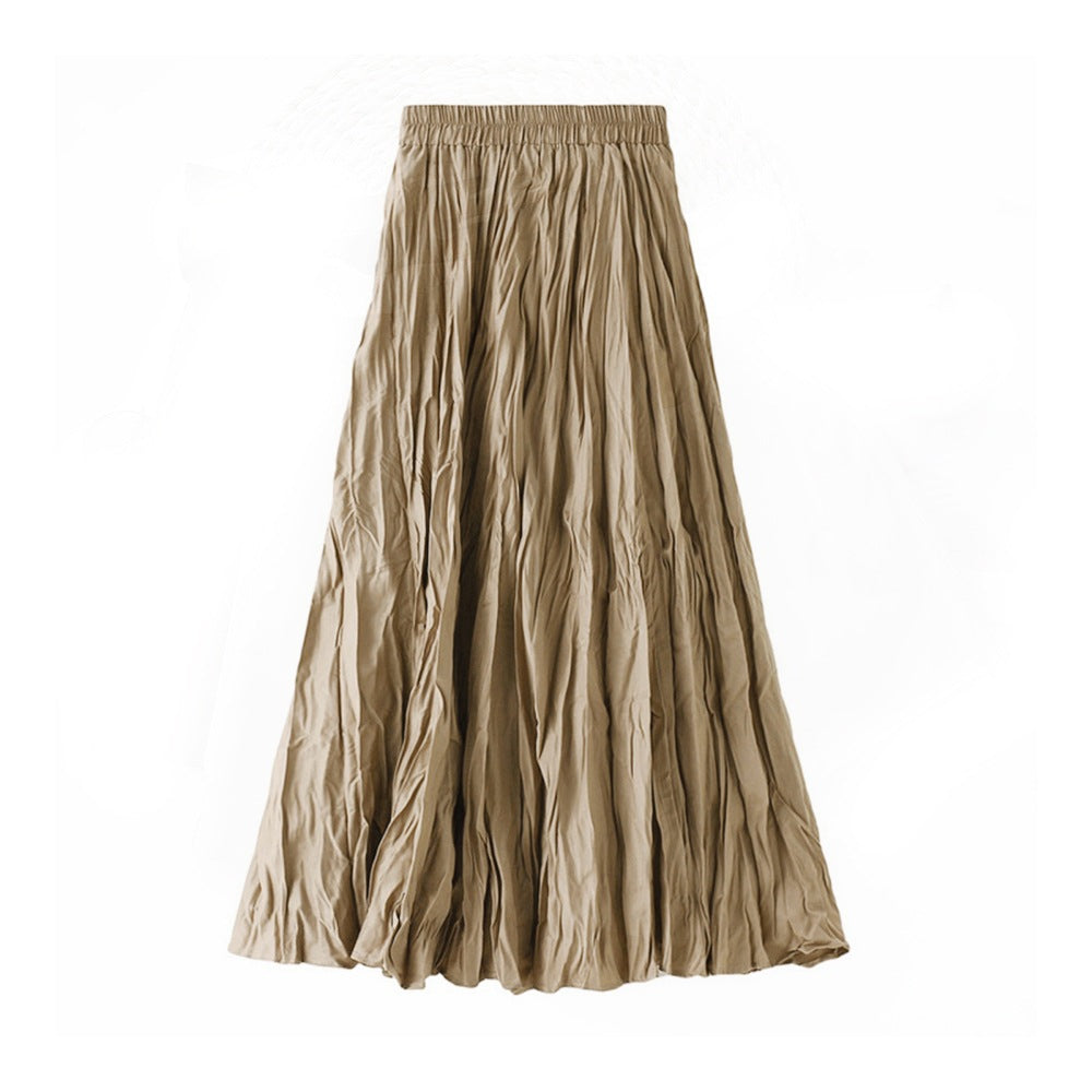 Artistic Retro Skirt Women Texture Pleated Skirt A line Skirt Mid Length Base Skirt